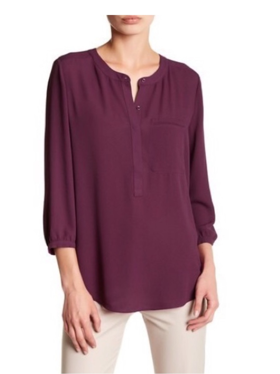 Nwt Nydj 3/4 Sleeve Pleatback Henley Blouse In Violet Size L